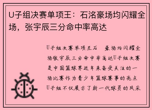 U子组决赛单项王：石洺豪场均闪耀全场，张宇辰三分命中率高达