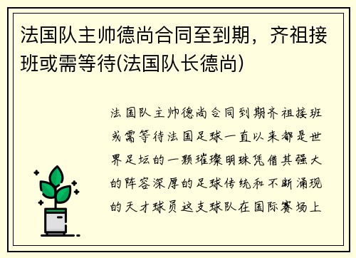 法国队主帅德尚合同至到期，齐祖接班或需等待(法国队长德尚)